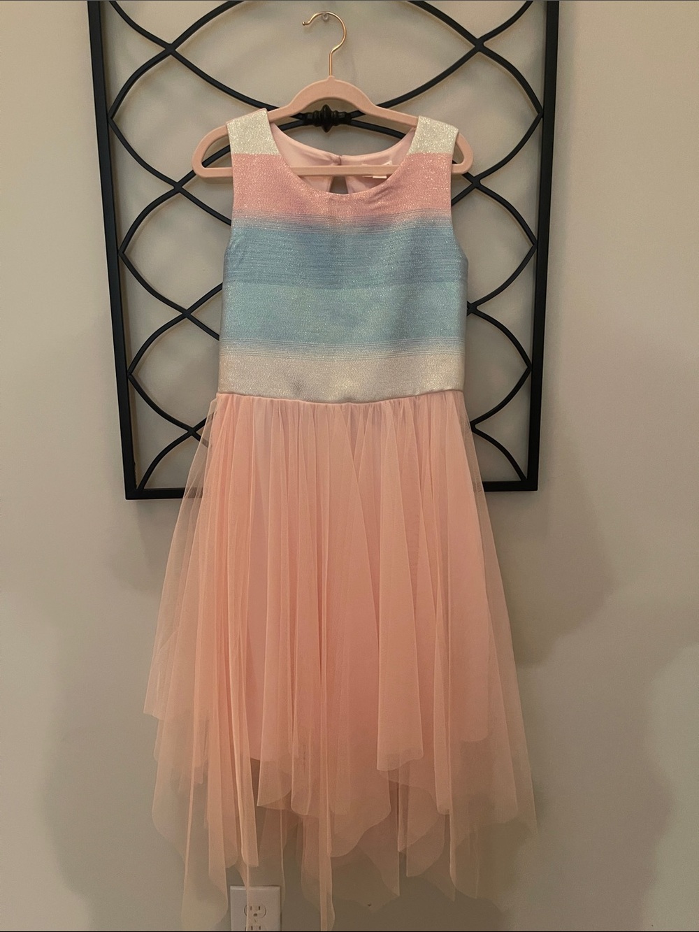 Girls Pink & Pastel Striped Tulle Party Dress